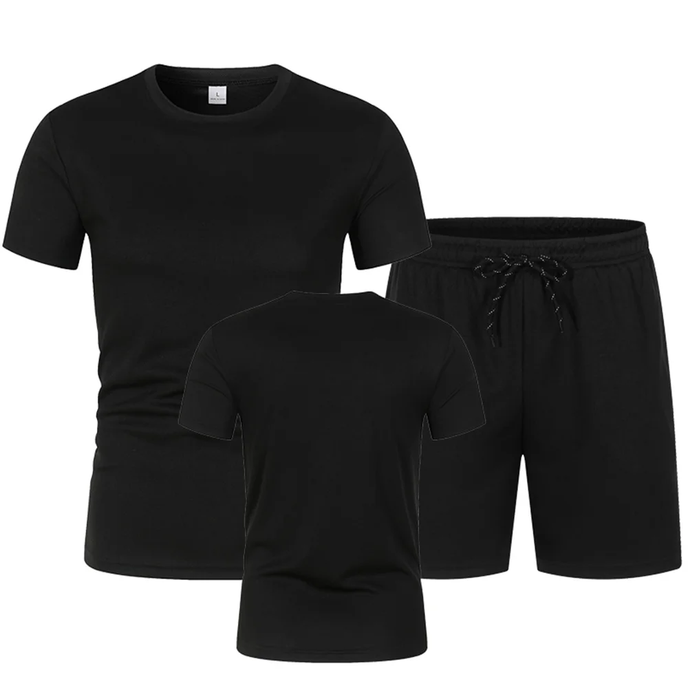 

Summer men's sports fitness mesh suit Fashion casual quick drying breathable comfortable short-sleeved T-shirt + shorts 2 sets