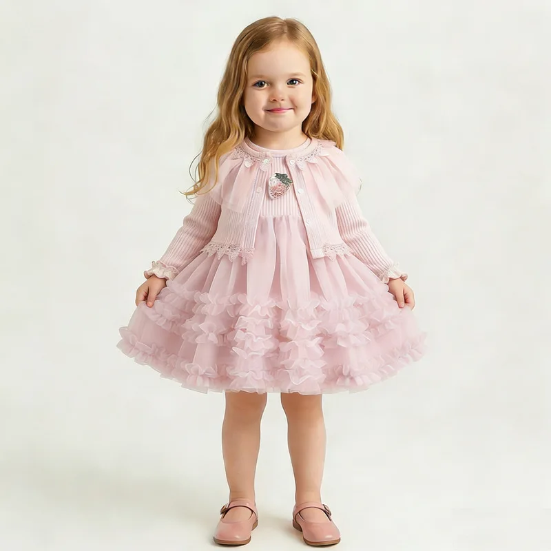 Tianyin Children's Clothing New Summer Dress for Girls  Children's Sun Protection Air-Conditioning Cardigan and Vest Dress Two-P