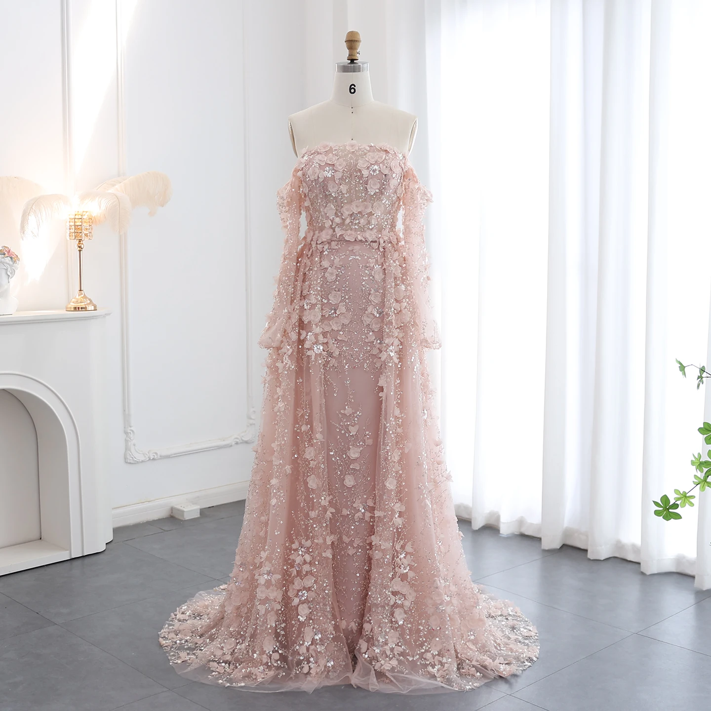 Sharon Said 3D Flowers Pink Luxury Dubai Evening Dress with Overskirt Lilac for Arabic Women Wedding Party Gown SS352 Customized