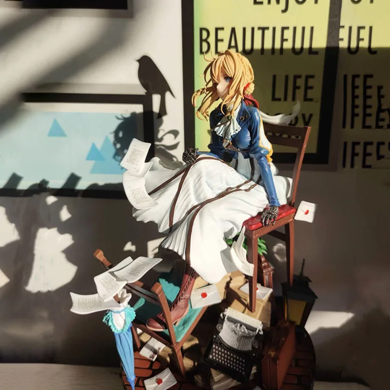 

27CM Violet Evergarden Hand Made Gk Anime Girl PVC Model Anime Statue Desktop Decoration Toy Gift