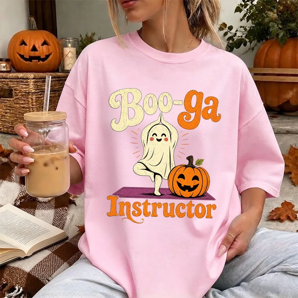 Boo Ga Instructor Ghost Pumpkin Yoga Funny Graphic Tee Hallowmas Casual Unisex Cotton T Shirt Top Yoga Lover Hallowmas T-Shirts