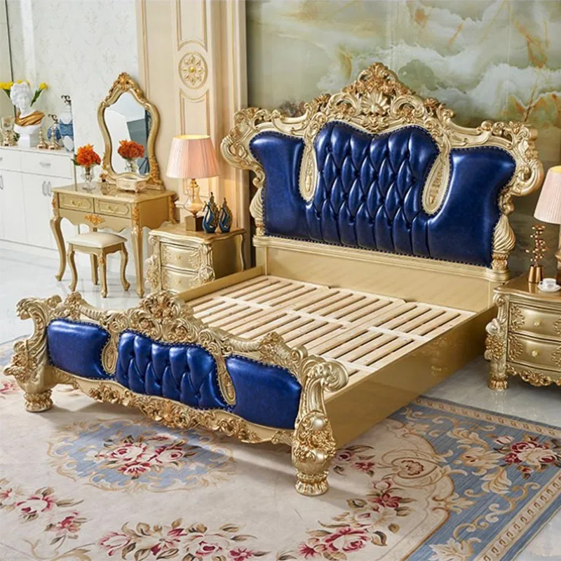 سرير مزدوج خشبي حديث لغرفة نوم الملك منزل فاخر جميل إطار سرير كوين إسكندنافي طاولة جانبية مزدوجة صندوق كاما أثاث منزلي