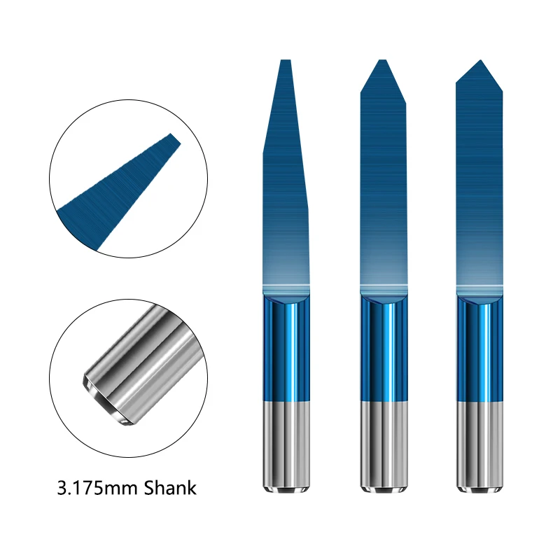 3,175mm Schaft PCB Gravur Bit 0,1-0,5mm V Form 3D Fräsen Cutter Nano Blau Beschichtung Flachen Boden gravur Bits CNC Router Bit – Detail 8