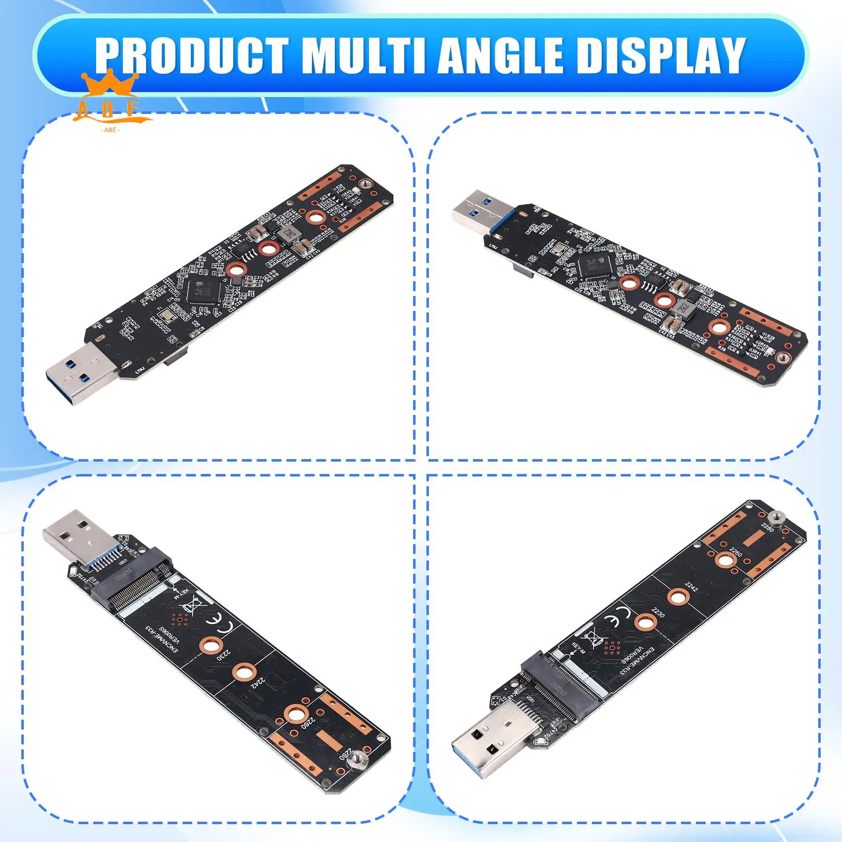 

Адаптер A08E-M.2 NVME SSD-USB3.2 GEN2 10 Гбит/с Адаптер M.2 NVME SSD для 2230 2242 2260 2280 NVME M.2 SSD RTL9210B