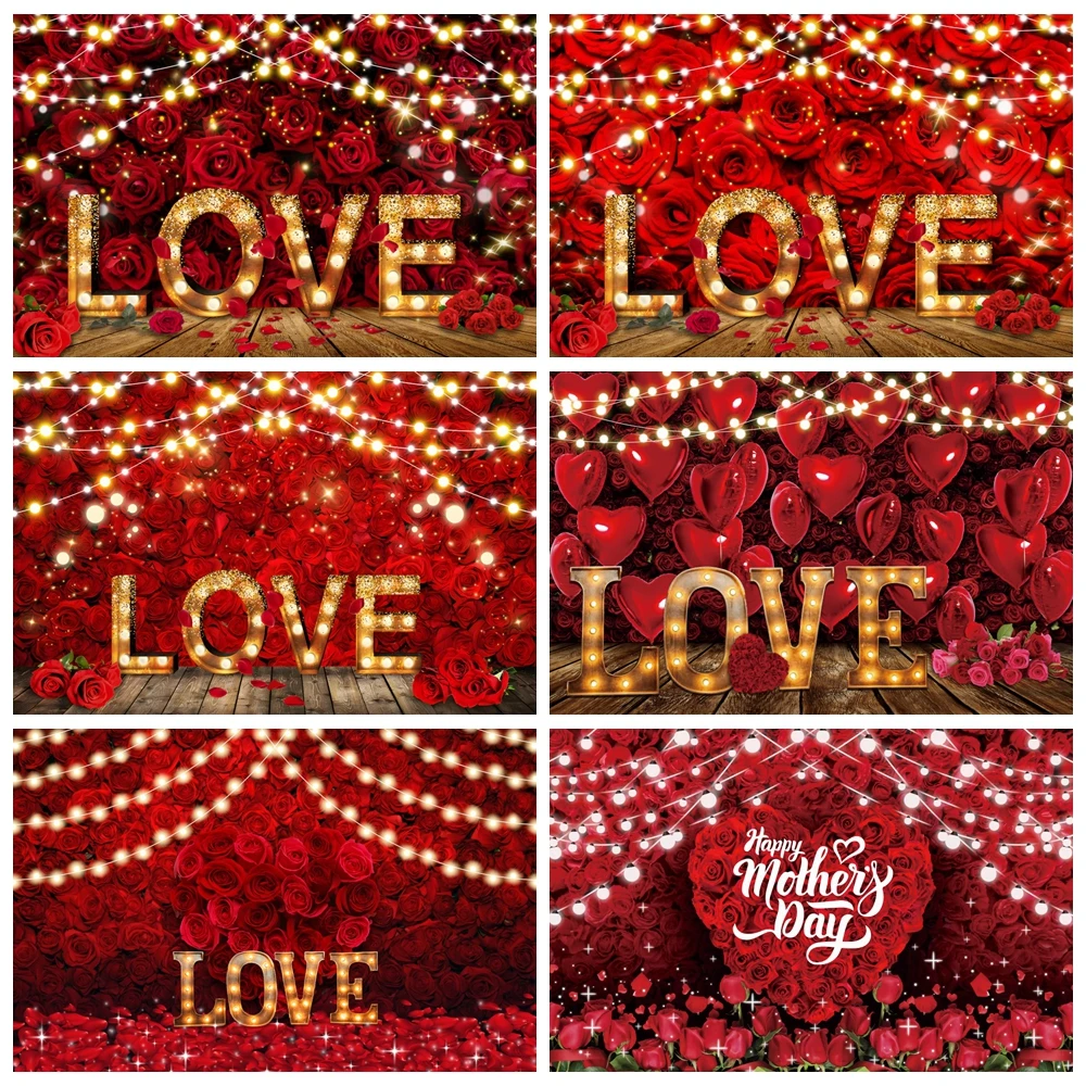 

February 14 Valentine's Day Photography Backdrop Red Rose Flower Love Heart Romantic Valentine Wedding Photo Background Decor