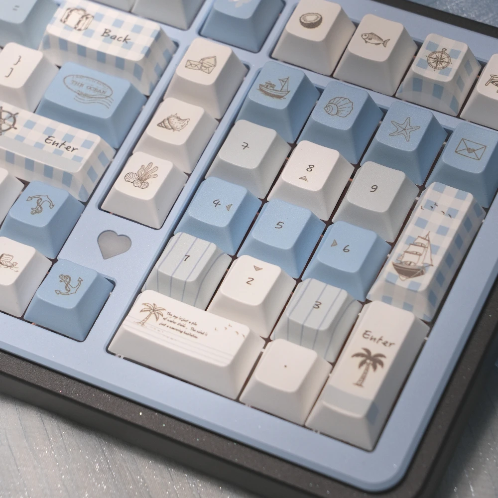 133Keys Coastline Keycap Cherry Pbt Full Five-Sided Thermal Sublimation Process Blue And White Nautical Keycap For Aula F75/F99