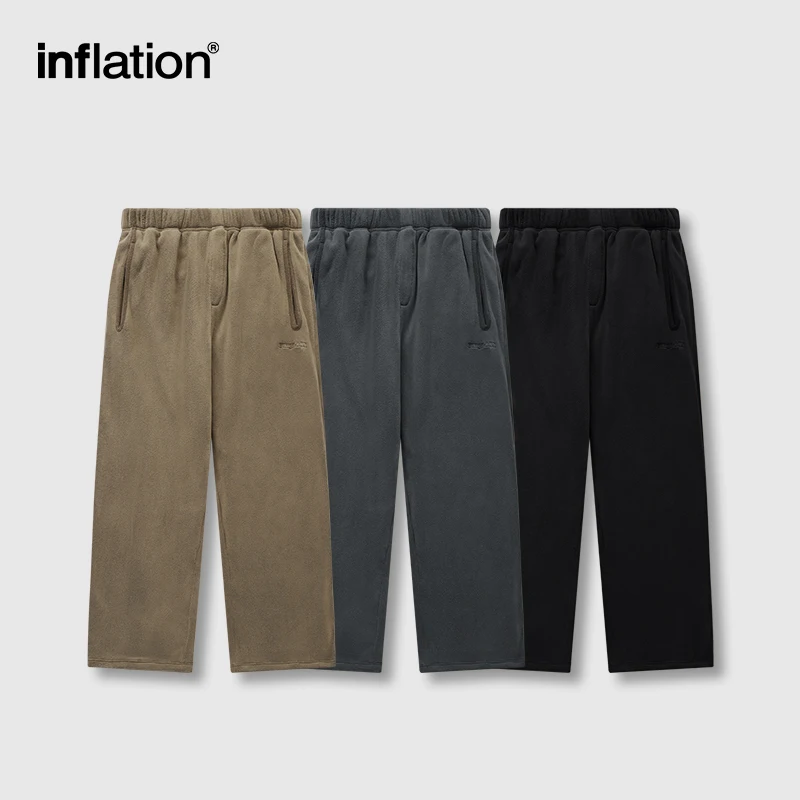 INFLATION Winter Thick Fleece Straight Leg Pants Unisex Matching Velvet Warm Sweatpant Mens Trousers