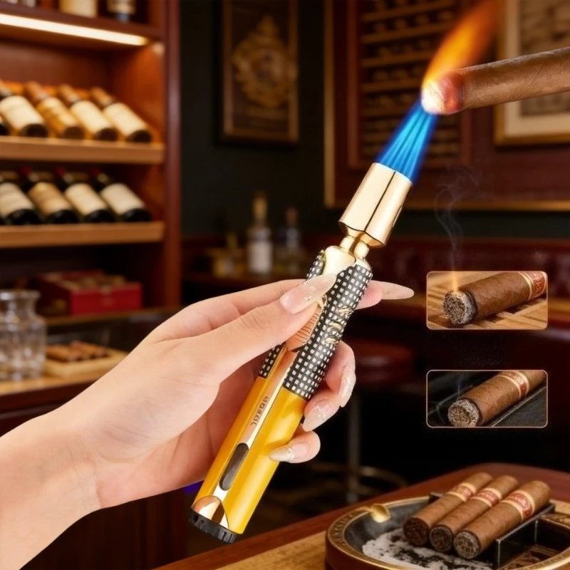 JOBON New Metal 3 Flame Windproof Jet Blue Flame Butane Gas Torch Lighter Visible Gas Window Outdoor BBQ Kitchen Cigar Lighters