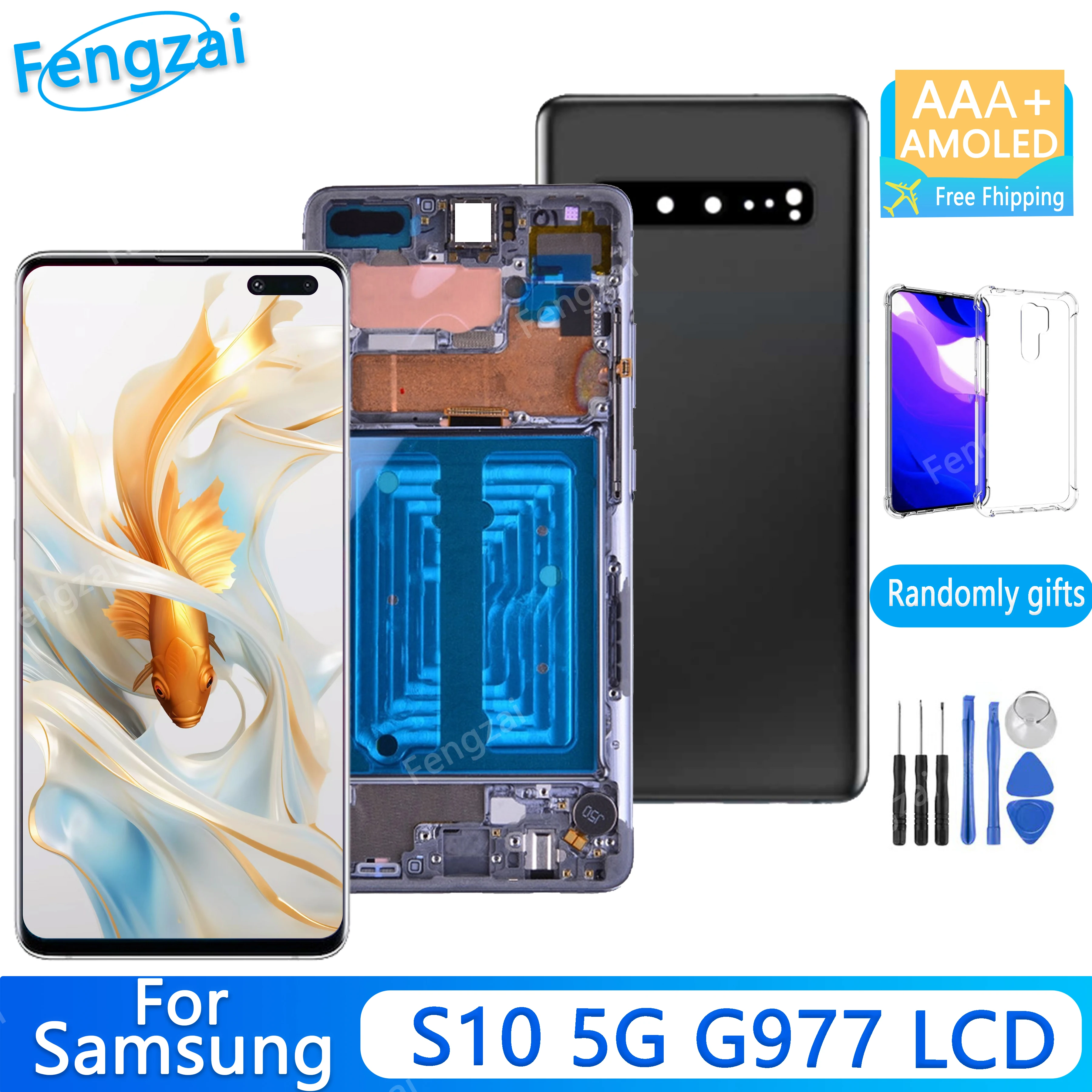 100% Amoled For Samsung Galaxy S10 5g Lcd G977n Display New G977u Touch Screen Digitizer S10 5g Lcd G977 Lcd Assembly With Frame