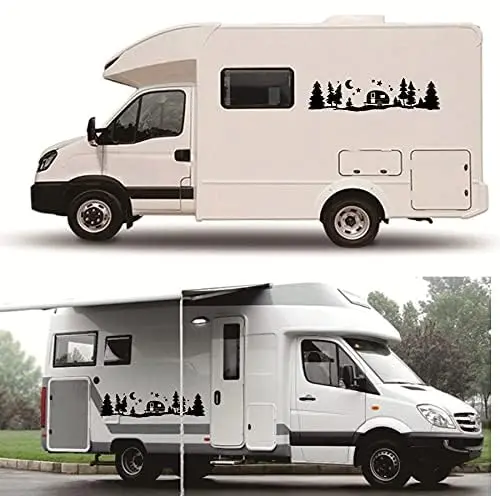 For Caravan Rv Camper Body Decor Decal Starry Forest Mountain Graphics Sticker,Black