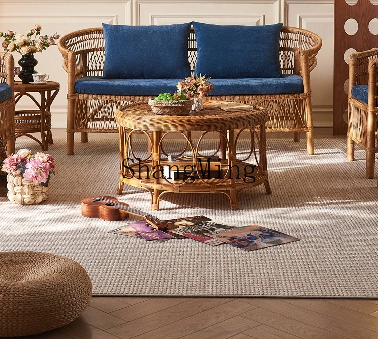 SM نبات الروطان طاولة شاي غرفة المعيشة شقة صغيرة الفن العتيقة جولة الروطان طاولة شاي صغيرة