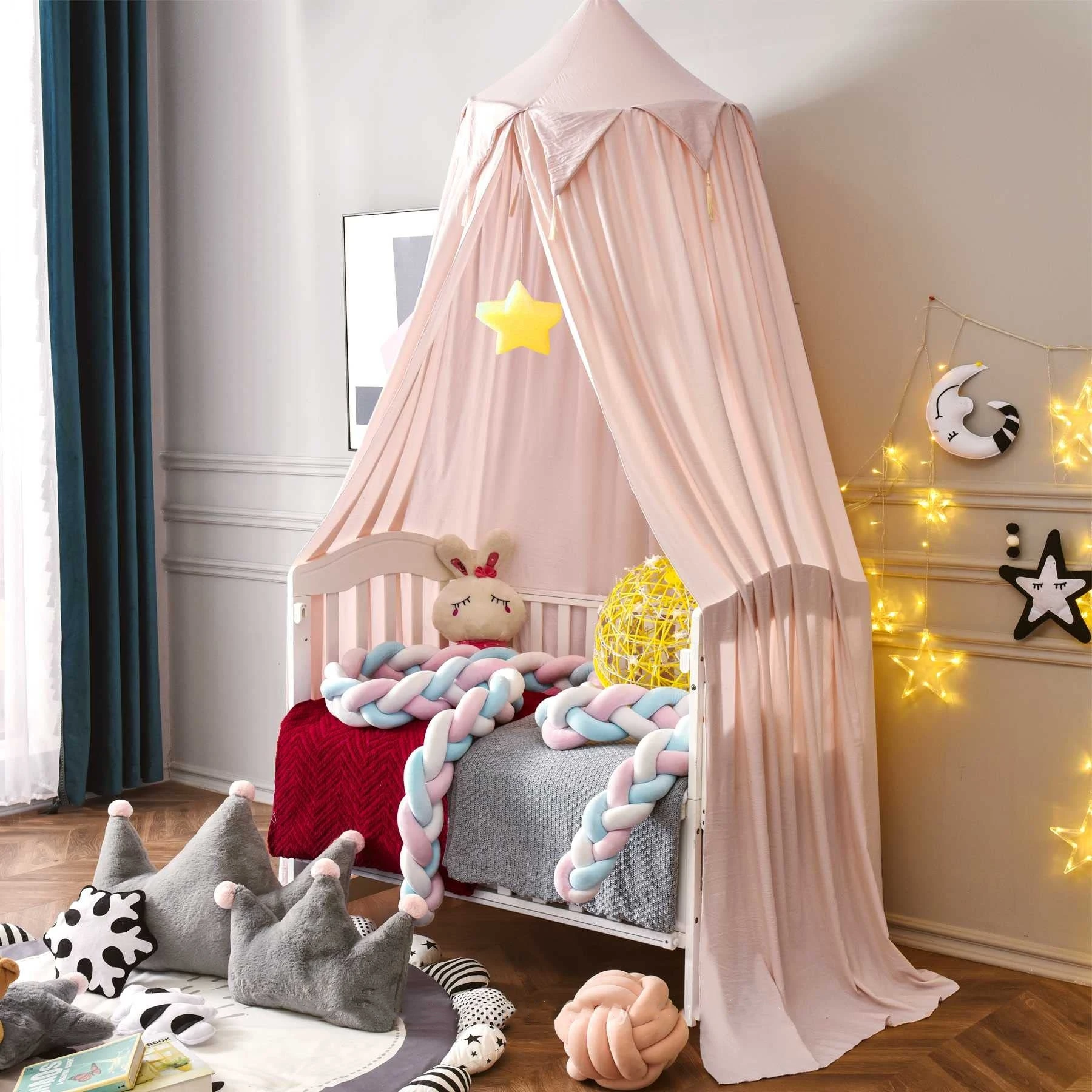 Kelambu Tempat Tidur untuk Anak Perempuan, Kelambu Tempat Tidur Bentuk Kubah Bulat, Kelambu Tempat Tidur Gantung untuk Anak Perempuan, Kelambu Tempat Tidur yang Nyaman dengan Pengait Cincin Baja