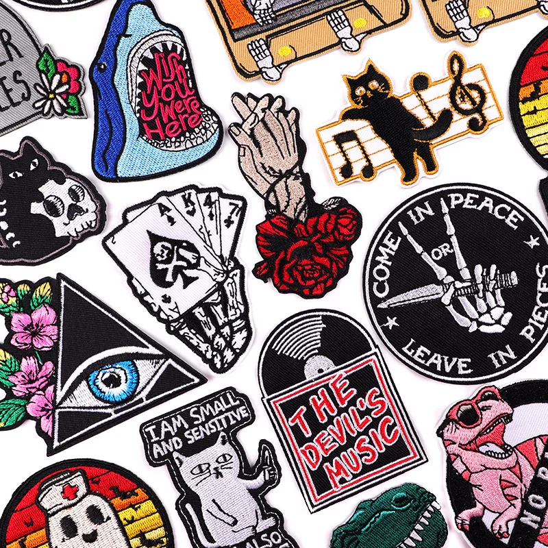 The Devil's Music/Tape Patch DIY Rock Skull/Cat Embroidery Patch Iron On Patches For Clothing thermoadhesive Patches On Clothes