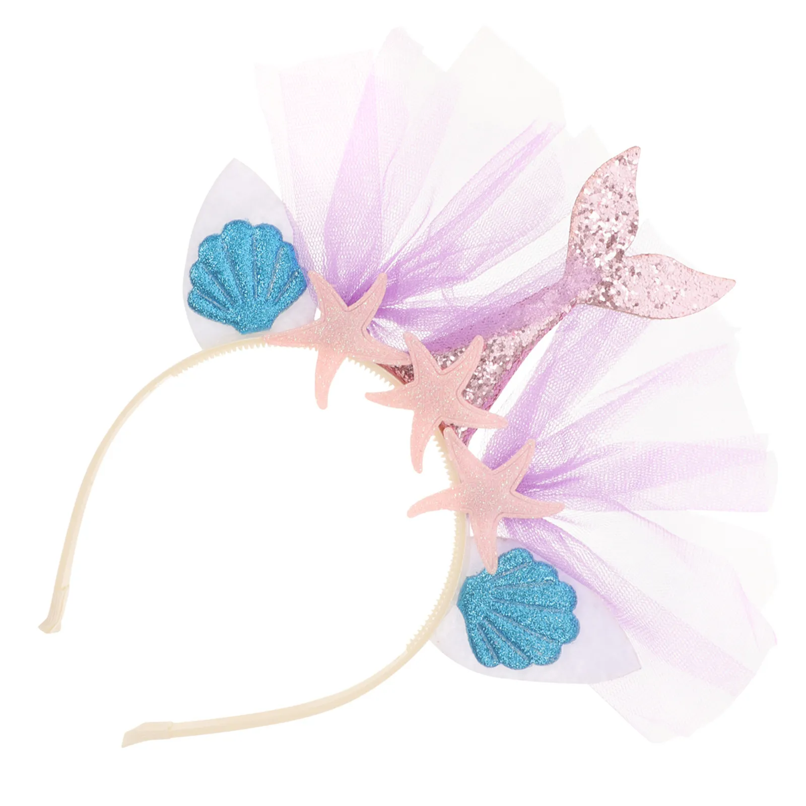 

Glitter Mermaid Hair Band Lightweight Non-Fading Comfortable Party Hair Hoop Mesh Sea Star Shell Beach Costume Decoration