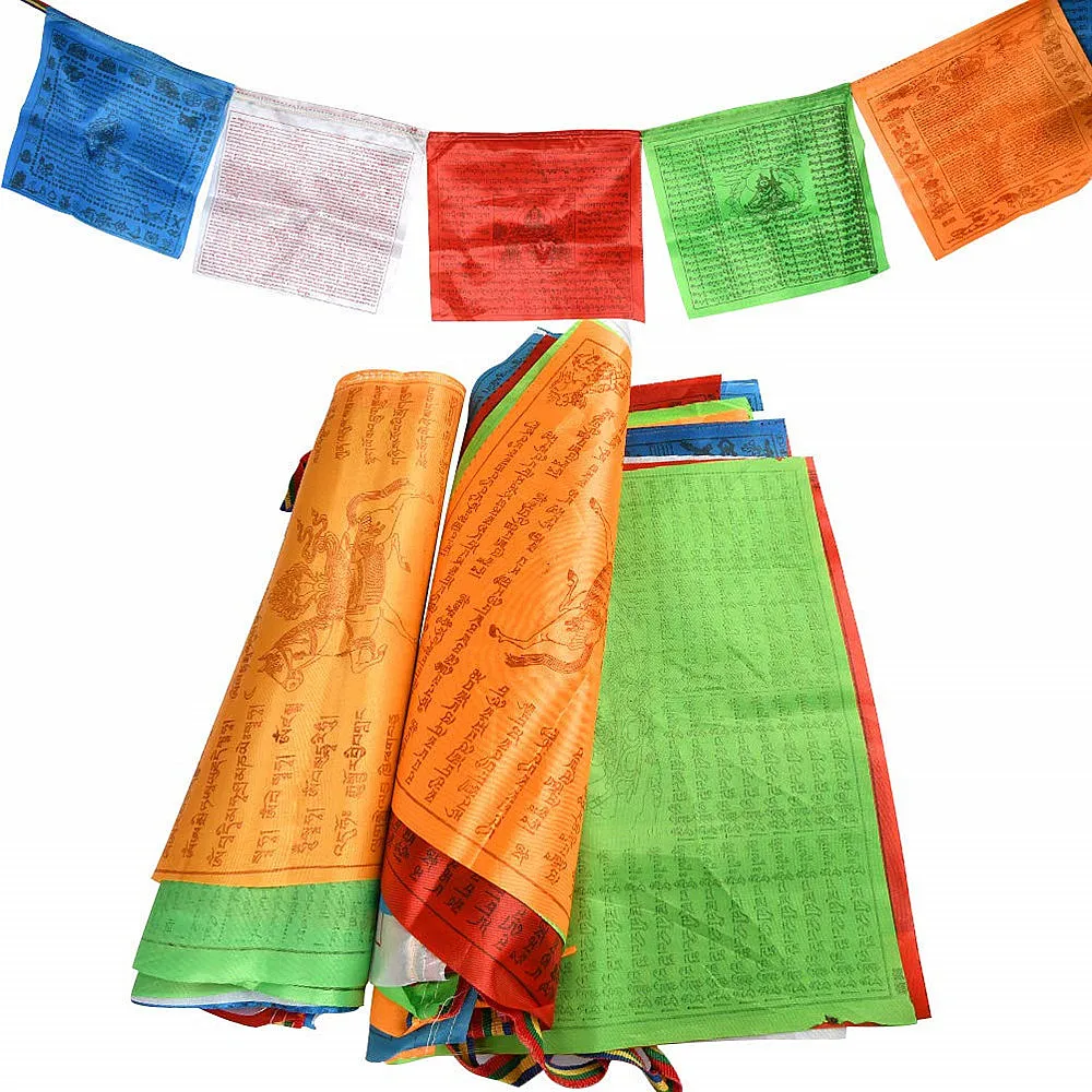 2 لفات من أعلام الصلاة، أعلام الصلاة التبتية 7 م، 34 × 34 سم، أعلام الصلاة البوذية، أعلام الصلاة المصنوعة من ألياف البوليستر #1