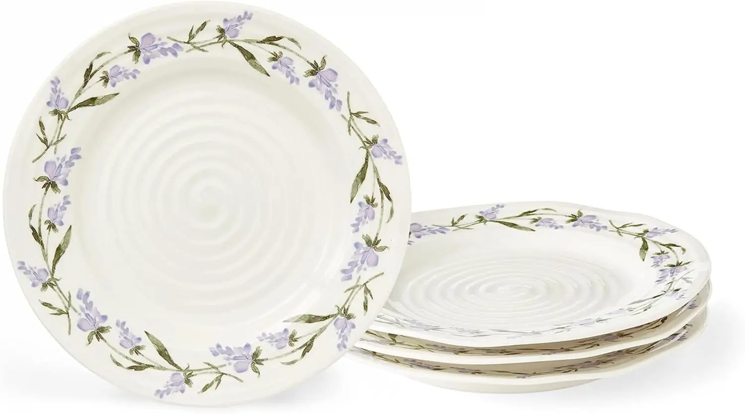 

Sophie Conran Lavandula 8 Inch Salad Plates, Set of 4 - Rippled Porcelain Plates with Lavender Sprig Detail for Garden Brunches,