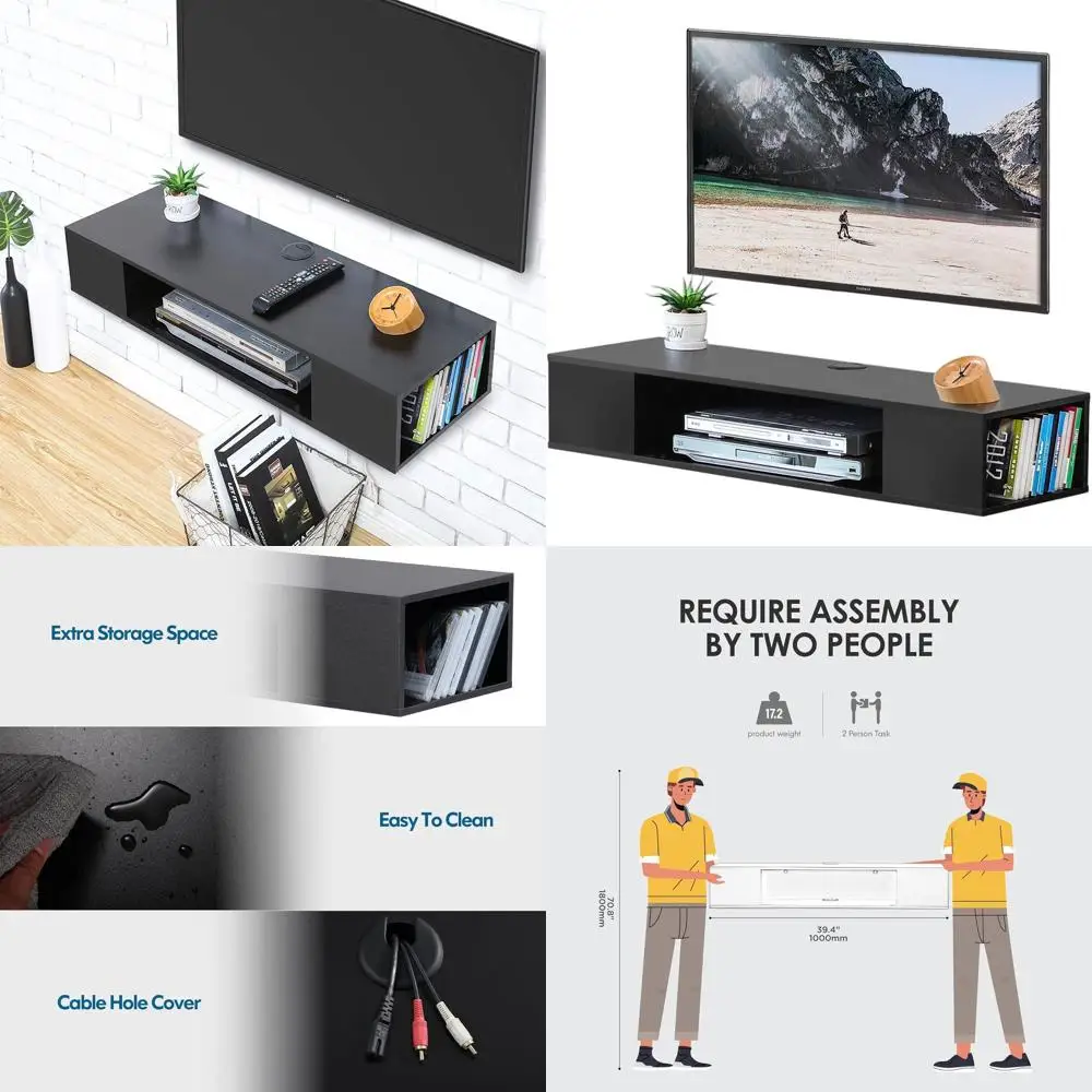 

Тумба под телевизор из дерева 39.4 дюйма с настенным креплением и местом для хранения для развлечений в гостиной