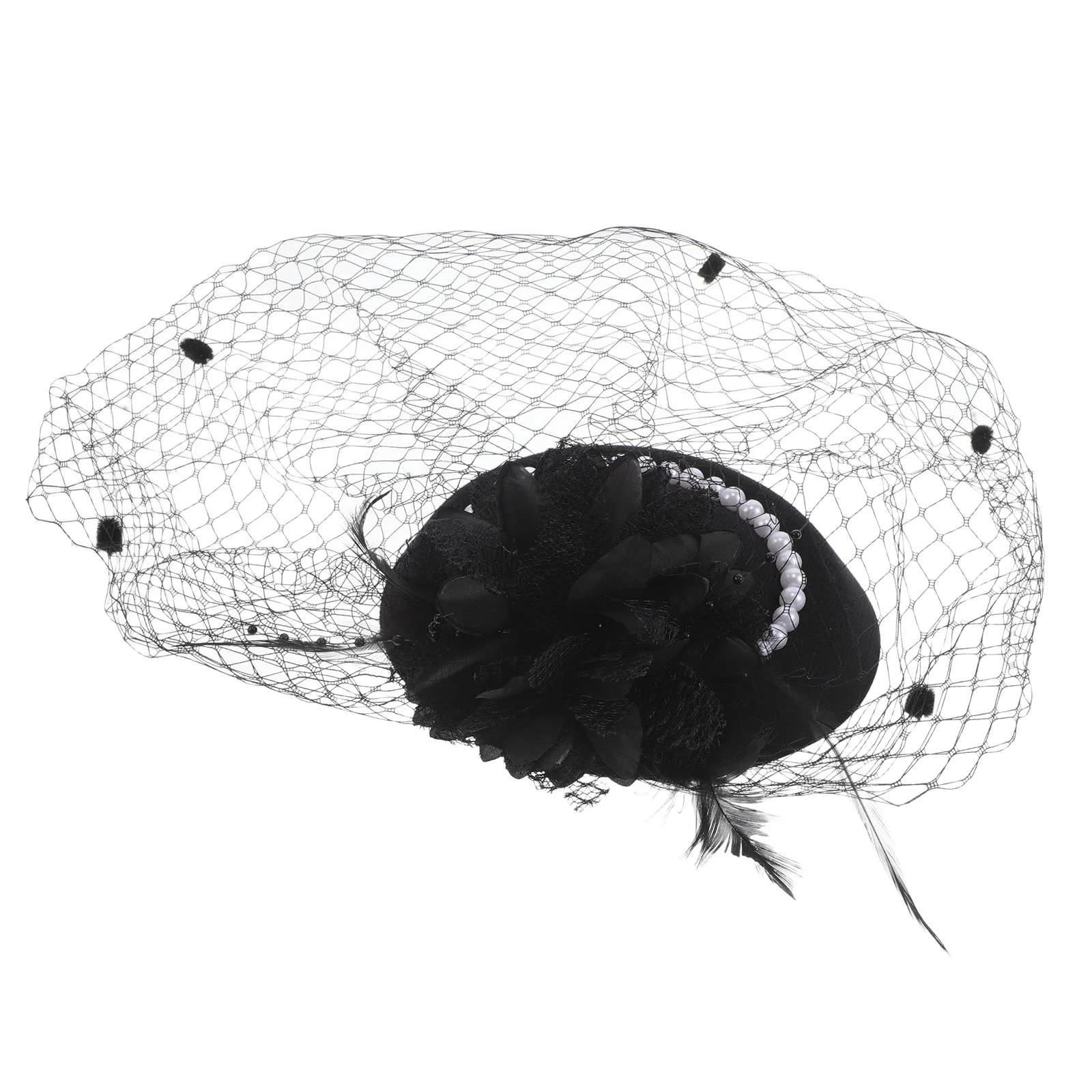 

Vintage Pearl Headband Tea Party Mini Black Hat Veil Women's Fascinator Flapper Headpiece for Weddings Church Hats for Tea Party