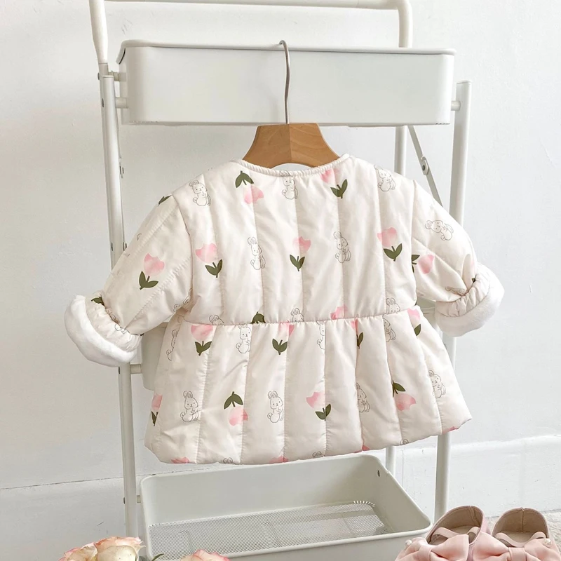 Autumn and winter new baby clothes 0-3 years old baby clothes baby girls rabbit pressed cotton long-sleeved outdoor clothes