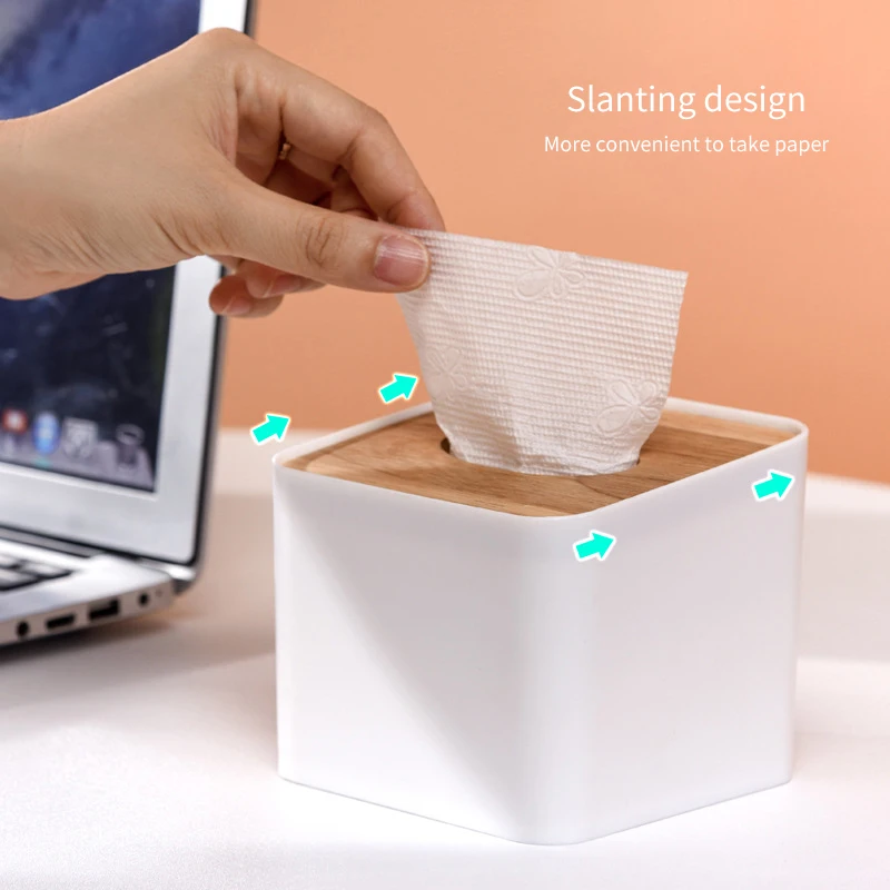 Home Tissue Paper Dispenser White Tissue Box Napkin Containers With Wood Cover Smooth Wooden Facial Tissue Container