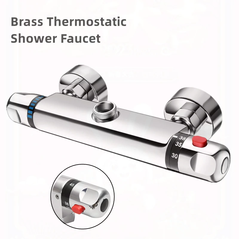 

Thermostatic Shower Bathroom Faucet Brass Chrome Mixer Value Dual Handle Temperature Control Bathtub Shower Faucet Wall Mounted