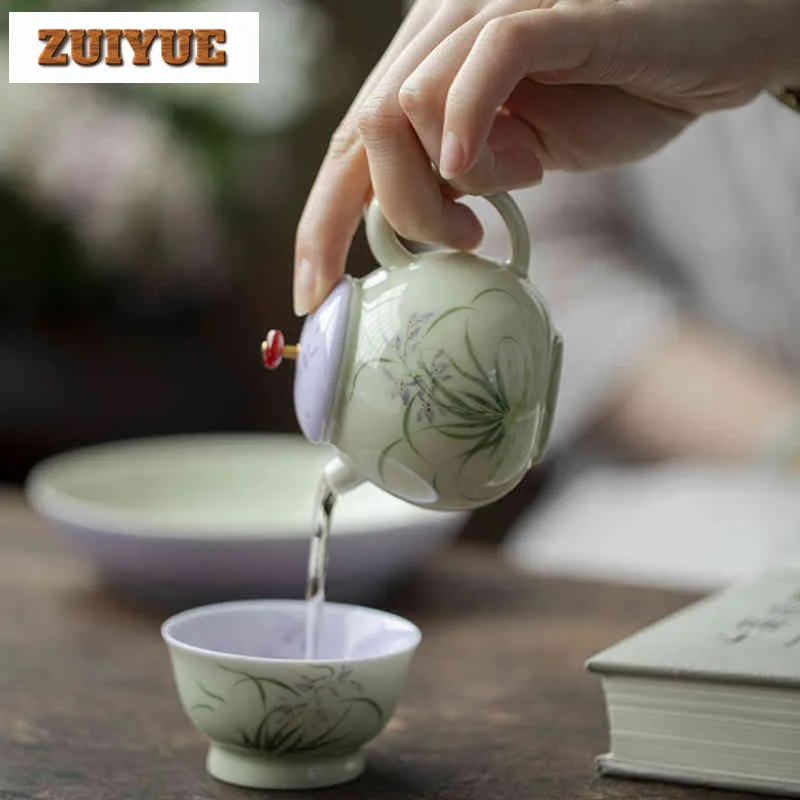 130ml Underglaze Color Hand-painted Orchid Teapot Luxury Tea Infuser Pot Tea Brewing Kettle With Ball Hole Tea Ceremony Craft
