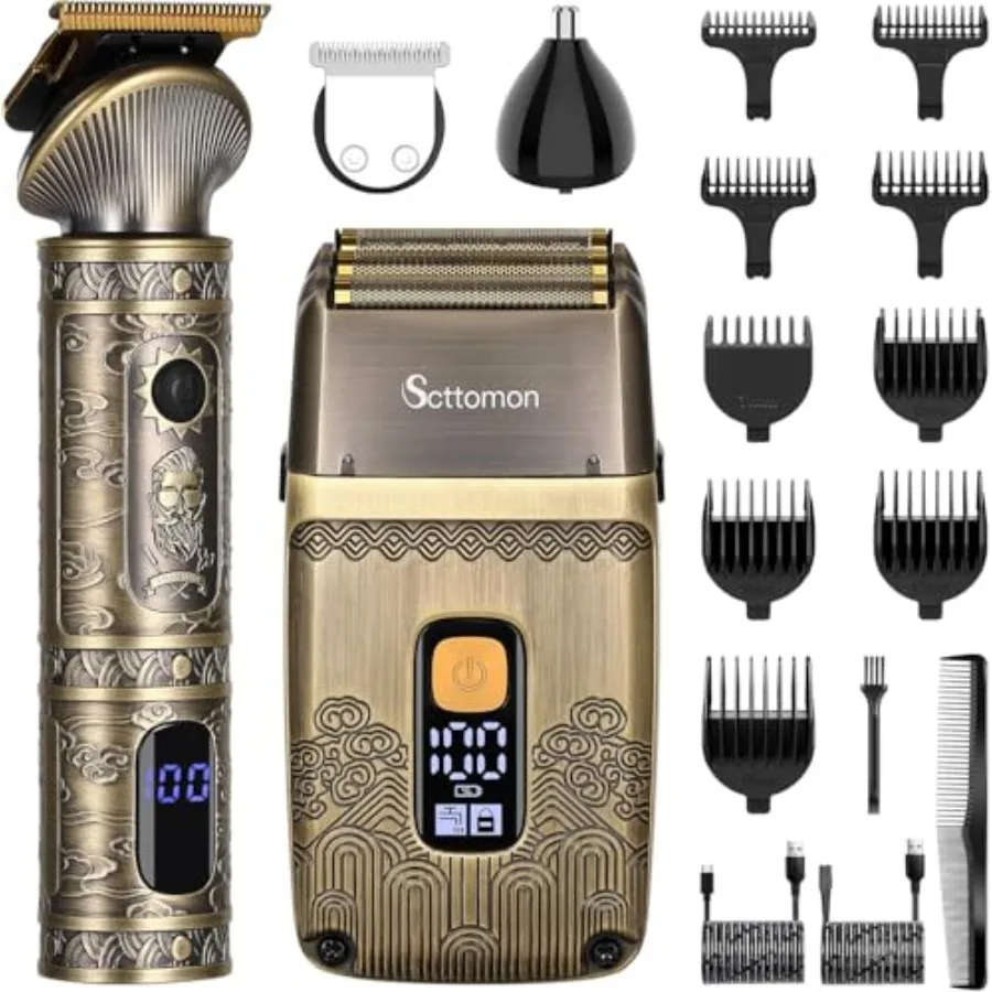 

T-Blade Hair Trimmers and Electric Shavers for Men Foil Shaver Beard Trimmer Men's Grooming Kit with Triple Blades Cordless