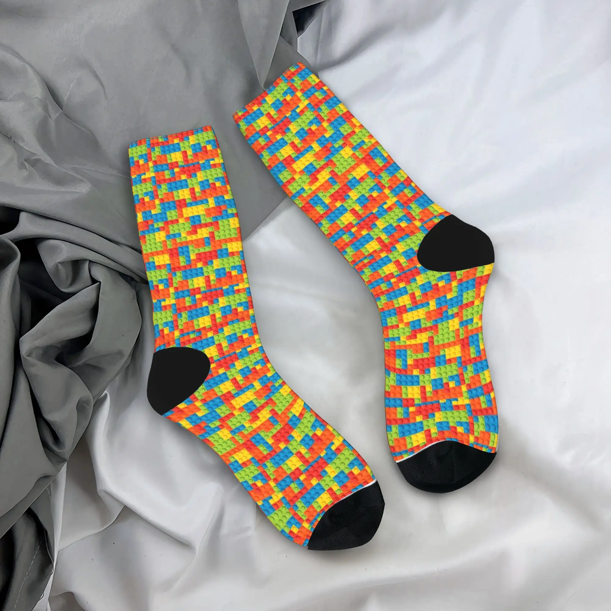 Colorful Rainbow Building Blocks Socks Autumn  Stockings Funny Women Men High Quality Socks Printed Running Non Slip Socks