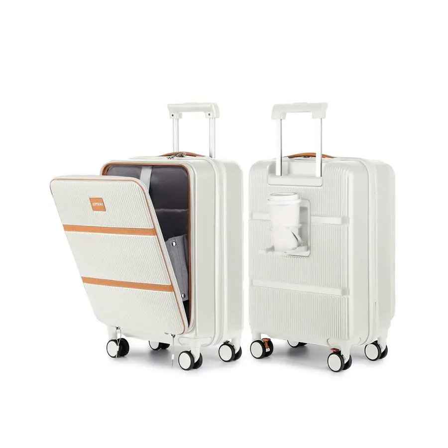 

on Luggage Airline Approved with Front Pocket, Hardside 20 Inch Travel Luggages with Cup Holder, Carryon Suitcase with Spinner W