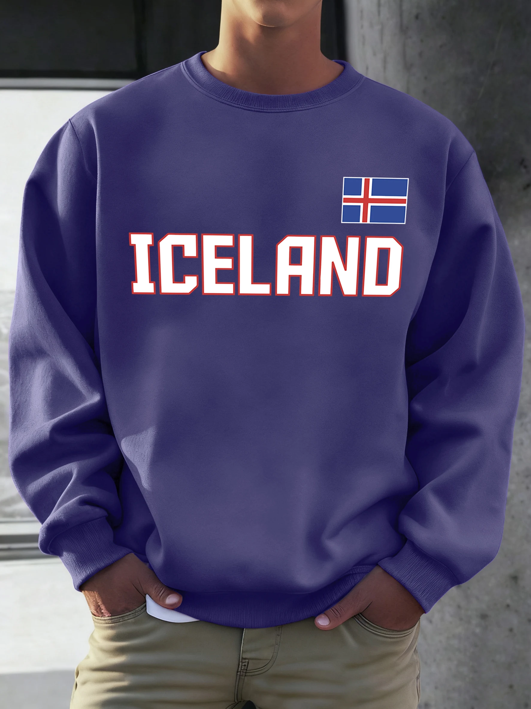 Patrón de bandera de Islandia hombres Otoño Invierno sudadera polar cómodos jerseys Simple cuello redondo manga larga Unisex calle ropa de Hip Hop