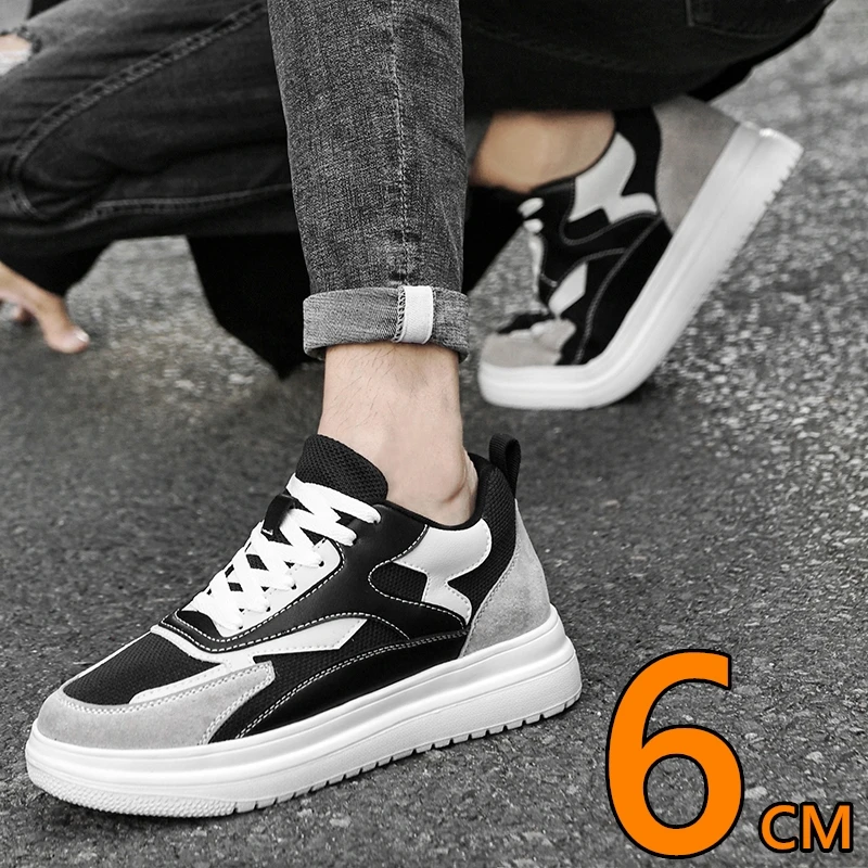 Zapatillas de deporte con plataforma de cuero de vaca y malla, zapatos con aumento de altura de 6cm, transpirables, cómodos, deportivos con elevador para hombres y mujeres
