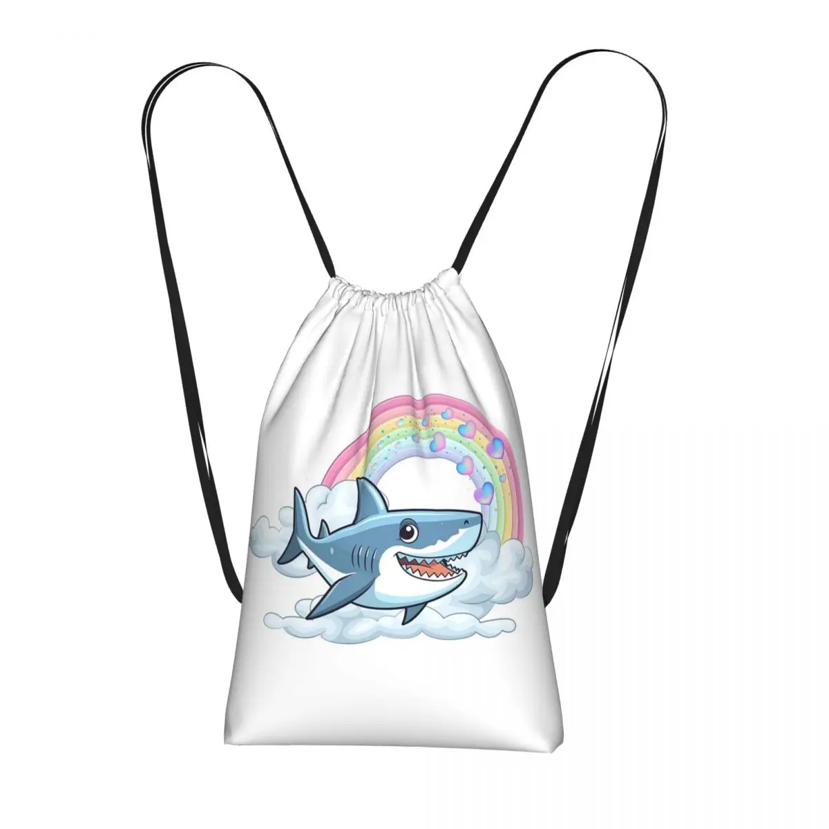 Rainbow Cool Great White Shark Backpacks Multi-function Drawstring Bundle Pocket Sports Bag Book Bags for Travel Students