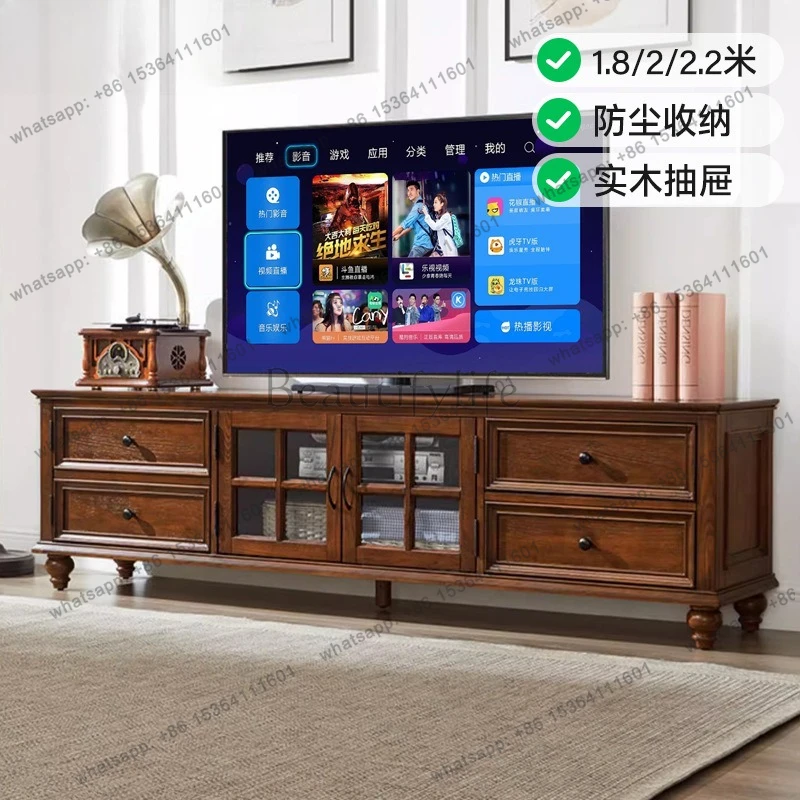 White toon wood all solid wood American 1.8 meters small apartment storage floor cabinet video cabinet 2 meters T287