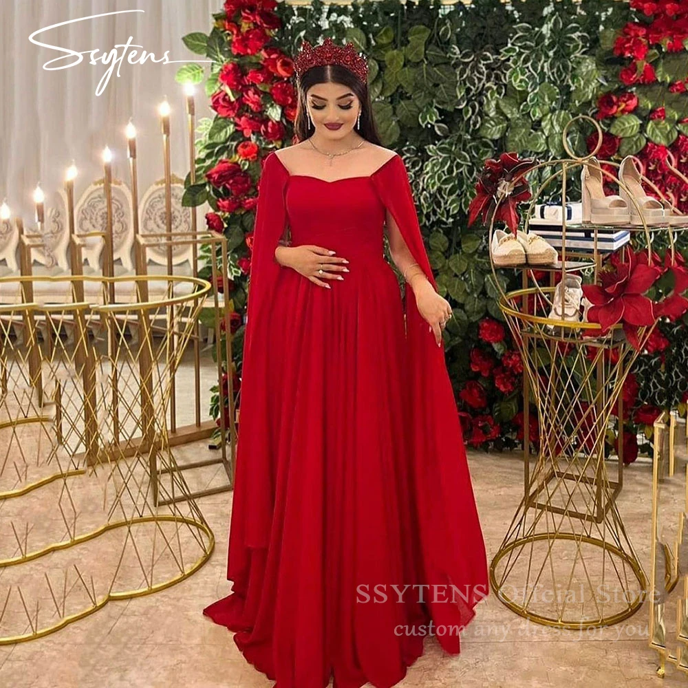 

SSYTENS Burgunduy Elegant Women Evening Dress Cape Sleeves Pleats Brithday Dress Saudi Wedding Guest Dress Dubai Party Prom Gown