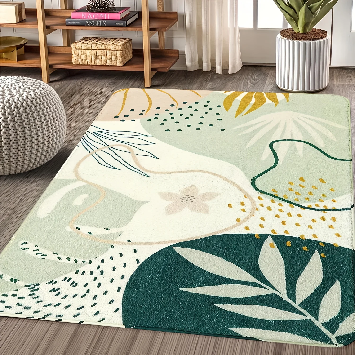 Area Rug Abstract Botanical Leaf Boho Print Decorative Floor Carpet for Living Room Bedroom Modern Aesthetic Home Decoration