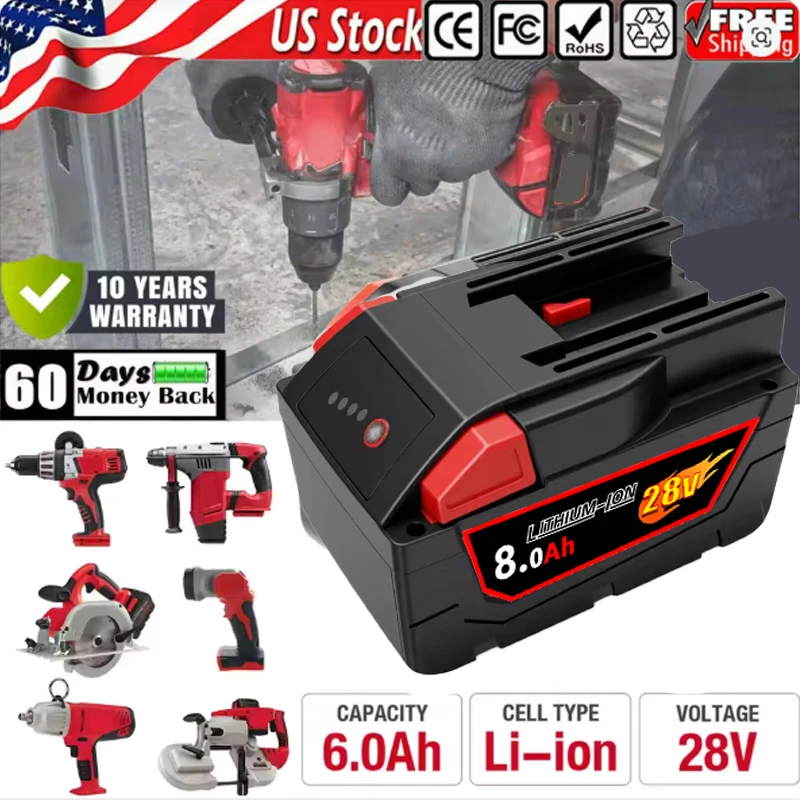 

28V For Milwaukee M28 Battery Li-Ion Replacement Battery For Milwaukee 28V M28 48-11-2830 0730-20 Tool battery