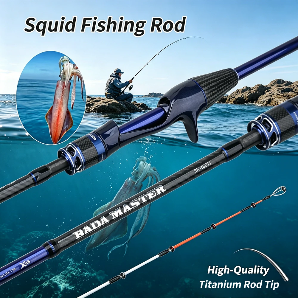 

ROLLFISH Squid Fishing Rod Spinning Rod - Titanium Alloy Solid Tip Sensitive Fast Action, K-Cloth Reel Seat Carbon Fiber Handle