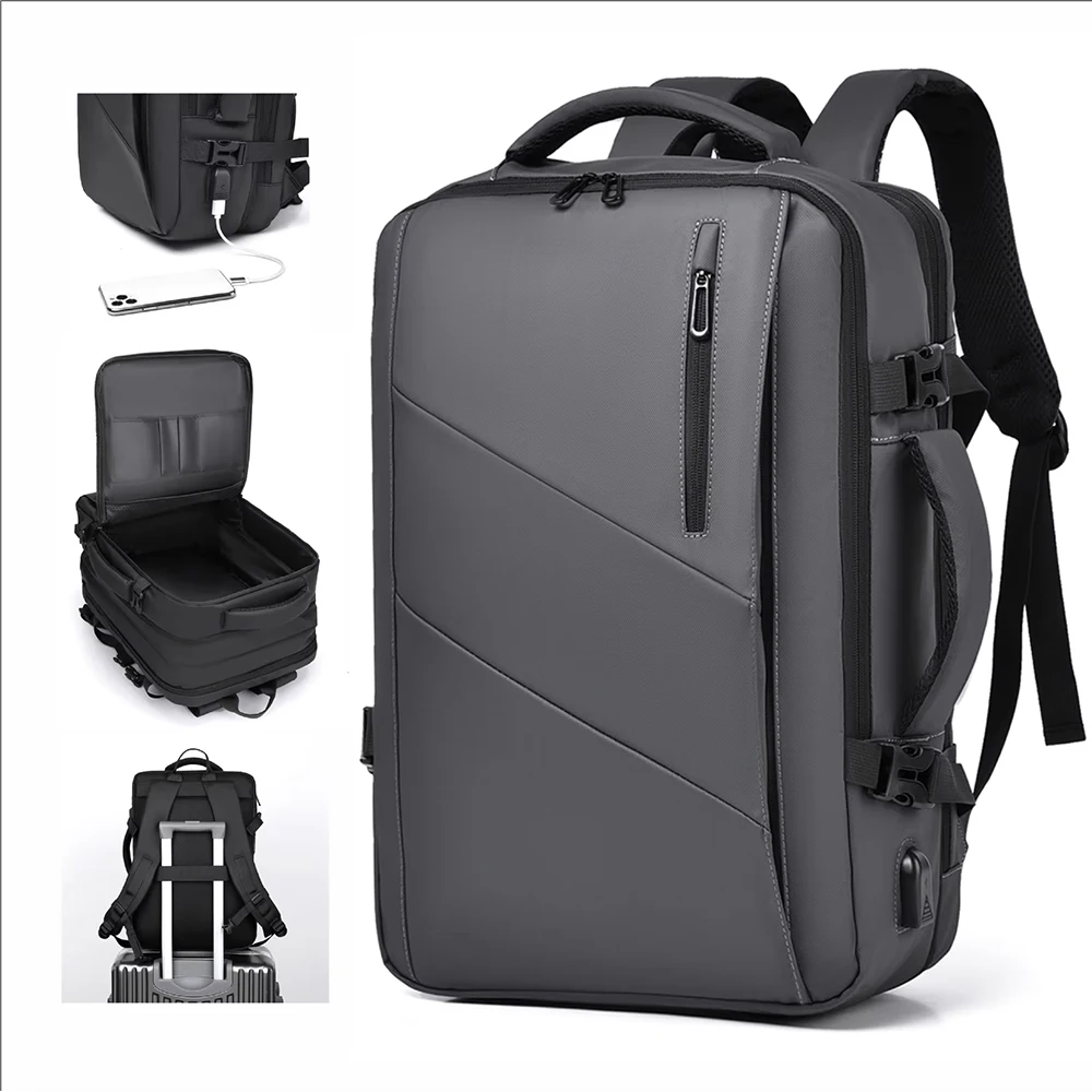 Mochila de viaje clásica para hombre, mochila de negocios, mochila escolar expandible con USB, mochila impermeable para ordenador portátil de gran capacidad, mochila de moda
