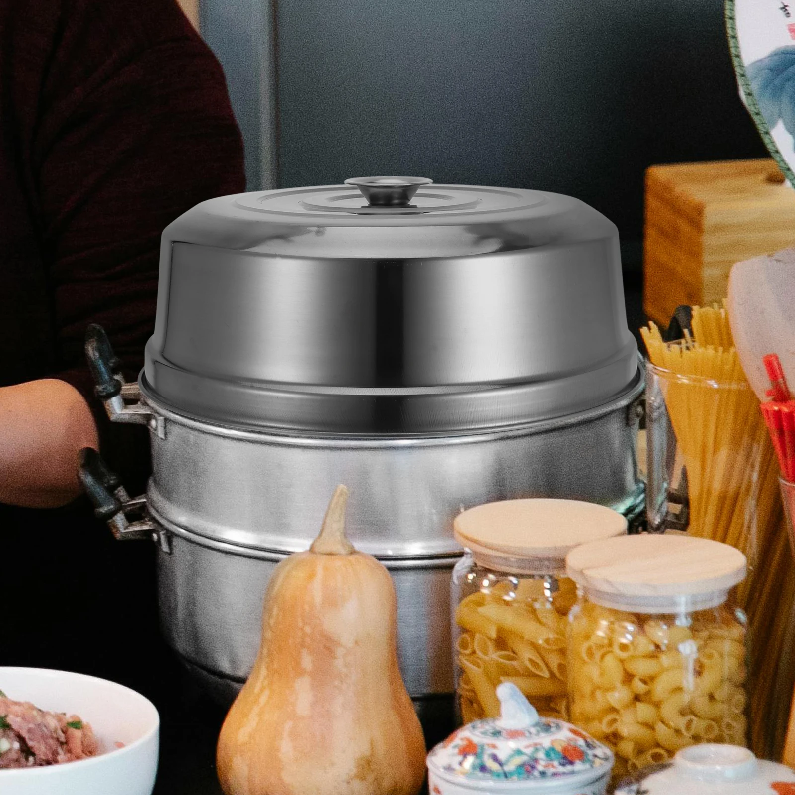 

Stainless Steel Pot Lid Steaming Cover Versatile Food Cover Handle for Indoor Outdoor Cooking Bbq Party Camping Use