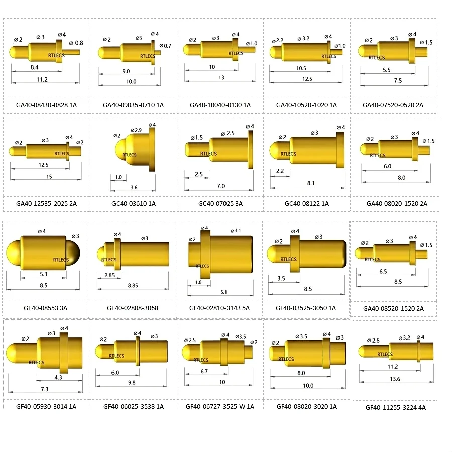 2/5/20Pcs Overall Diameter 4.0mm High Current Pogo Pin Connector 1A 2A 4A 5A Battery Spring Loaded Needle Test Probe Gold Plated