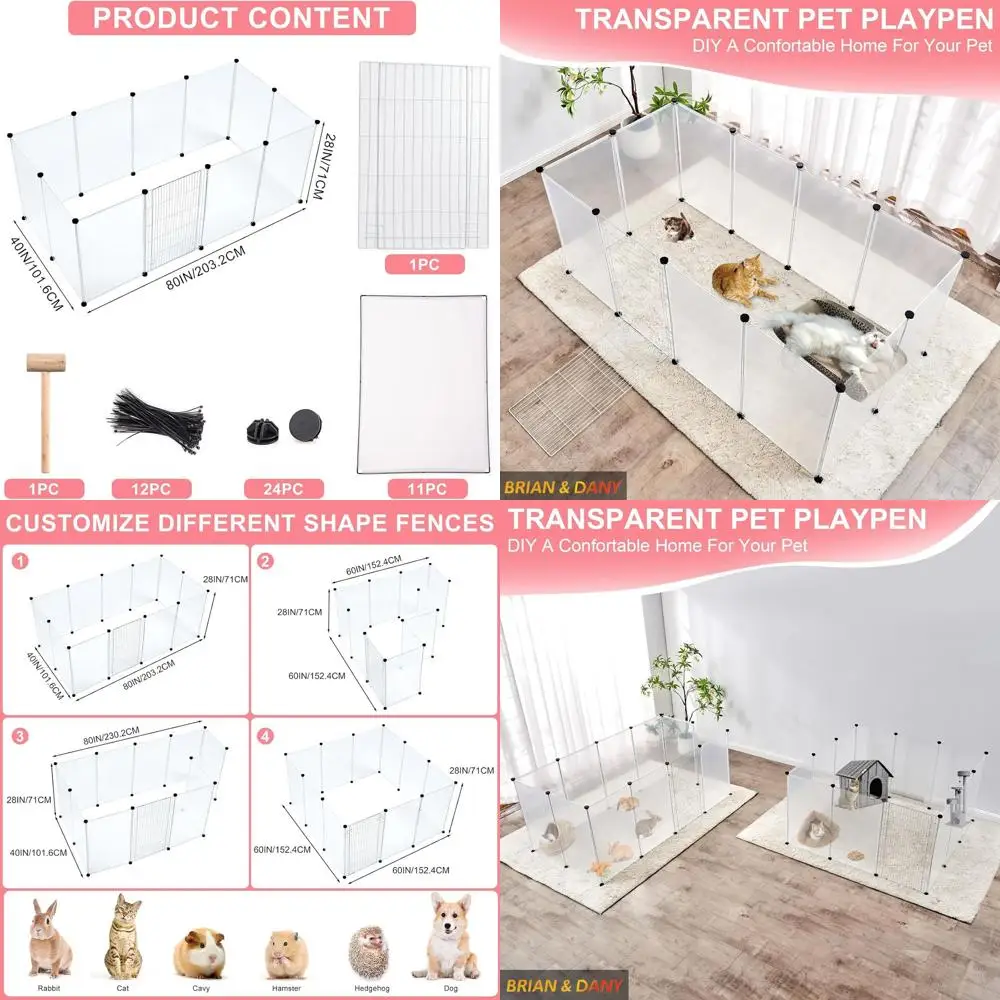 

Portable Transparent Playpen for Small Pets, Suitable for Dogs and Cats, 80 x 40 x 28