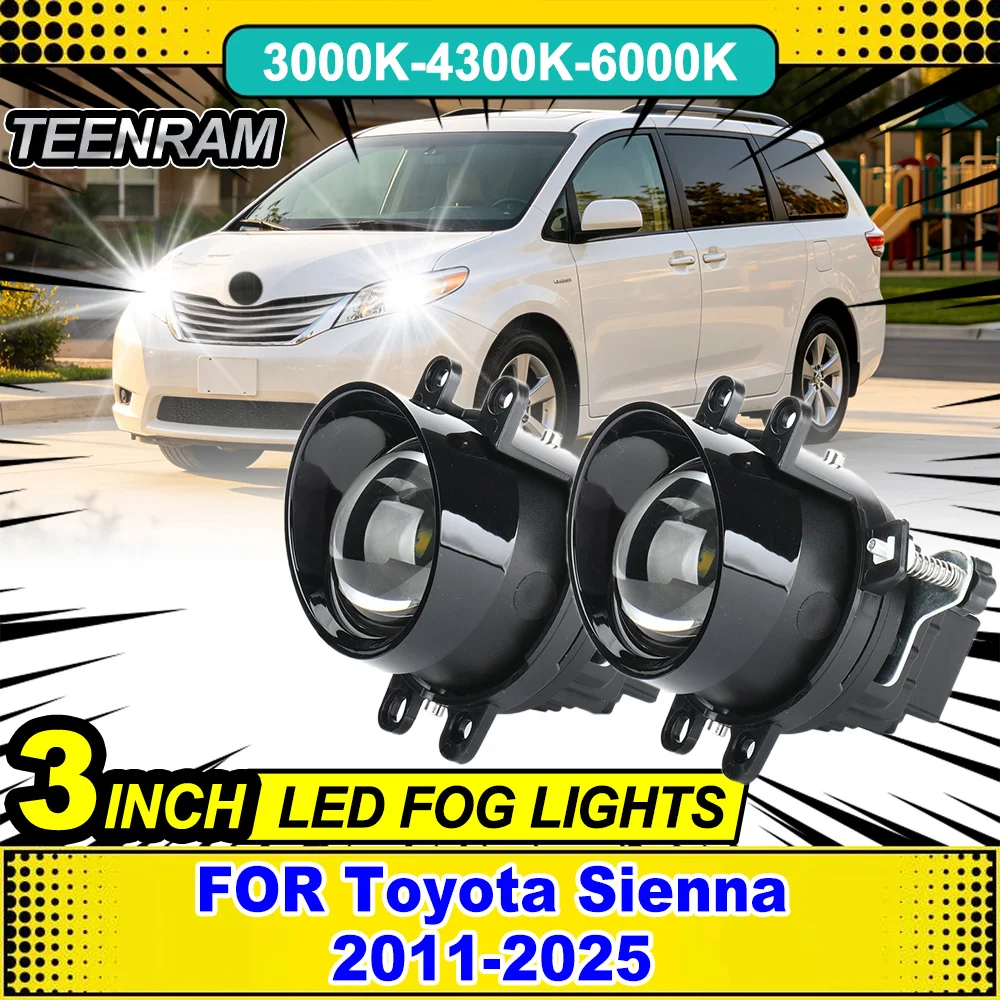 3 inches  Bi-led Fog Light Projector Lens White Yellow HID Bi-Xenon High Low Beam Fog Lights FOR Toyota Sienna 2011-2025