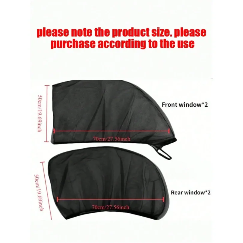 4-Piece Breathable Mesh Car Side Window Shade UV & Insect Resistant Universal Mosquito Net for Car Windows Thermal Insulation