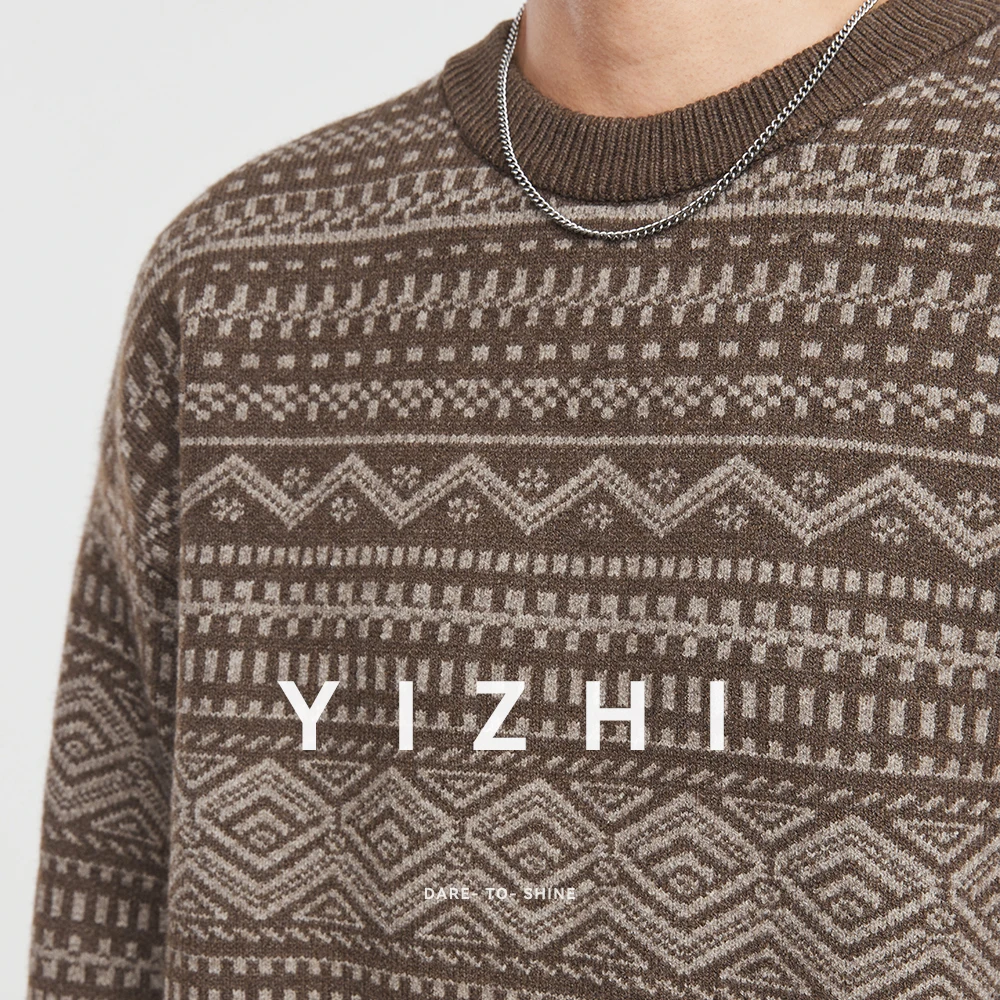 أزياء الرجال تريكو 2025 الخريف الشتاء الموسم الجديد كسول معرض جزيرة التباين الرجعية فضفاض Crewneck سترة البلوز