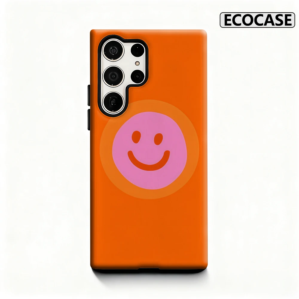 حافظة هاتف ريترو وردي مبتسم لهاتف سامسونج جالاكسي S25 Ultra S24 S23 Ultra Plus غطاء خلفي لامع بطبقة مزدوجة