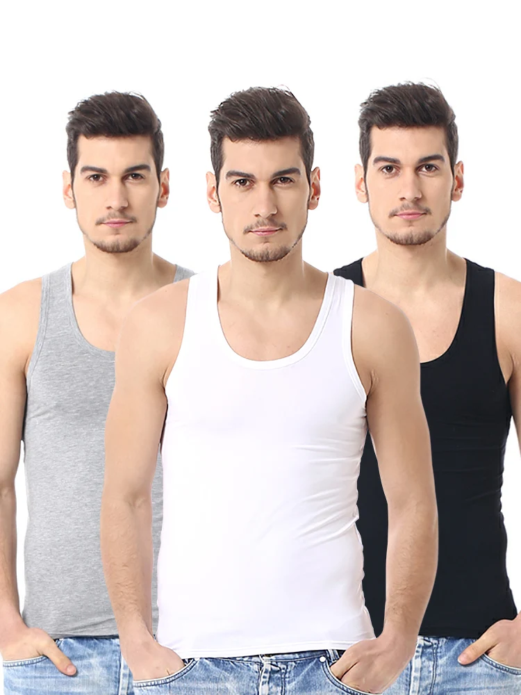 1/3 stuk heren vier seizoenen effen kleur plus size vest comfortabel puur katoen jeugd sport en fitness top middelbare leeftijd basis T - afbeelding 2