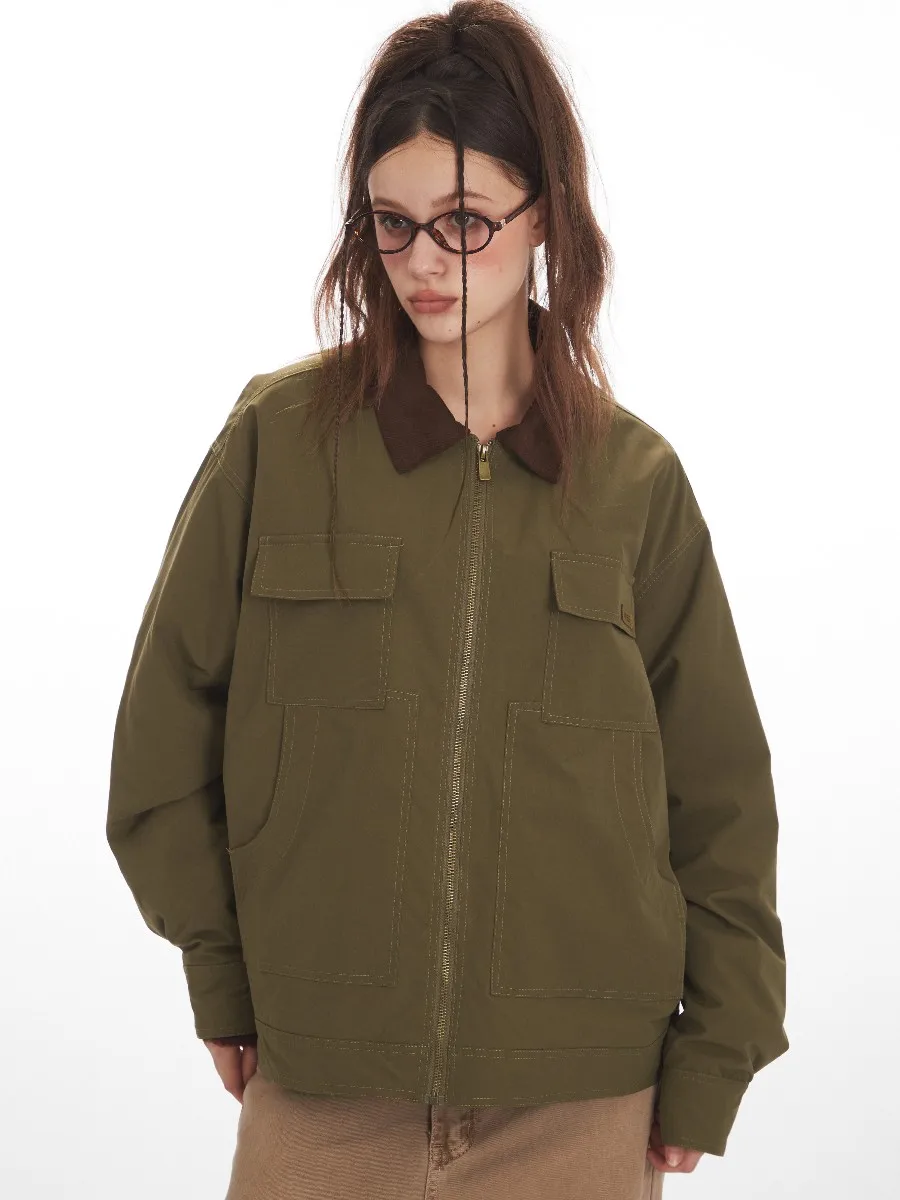 

Vintage Retro Patchwork Loose Zip Up Jacket Coats for Women Girls Acamedia y2k Streetwear Oversized Winter Spring Outerwear