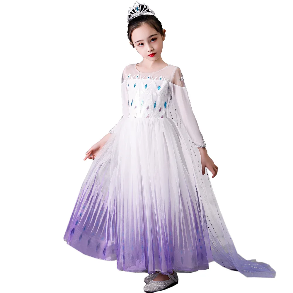 

Princess Elsa Skirt Girl's Waist Printed Cape White Purple Gradient Dress Size 100-150