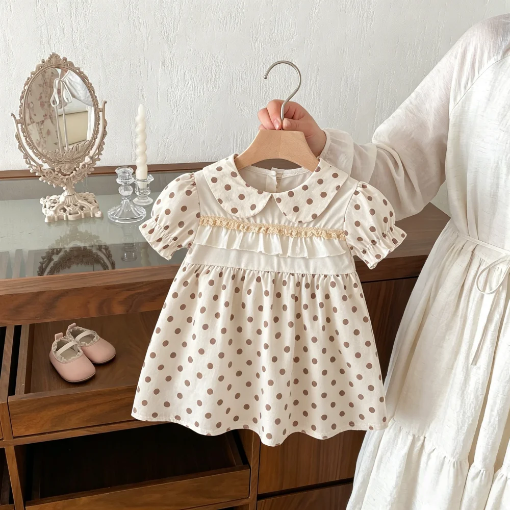 

﻿Baby Dress Summer Polka Dot Doll Collar Short Sleeved Baby Girl Dress Cute Beach Children's Dress Baby Girl Clothing