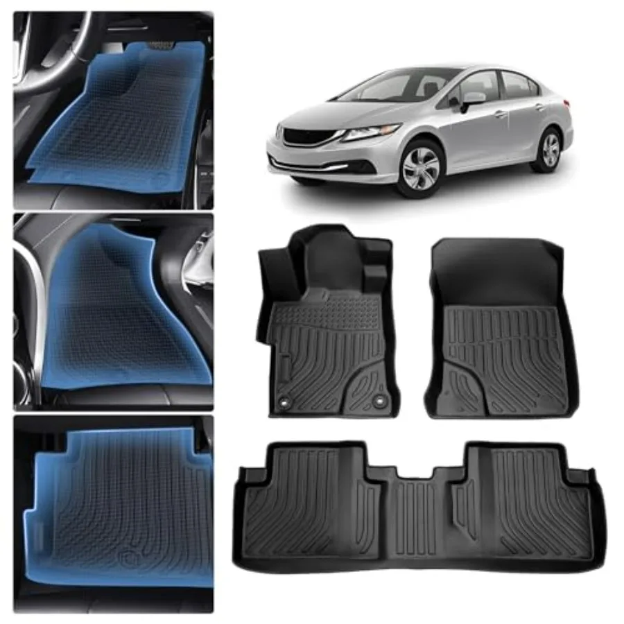 

Floor Mats for 2012 2013 2014 2015 Honda Civic All Weather Rubber Front Rear Row Full Set Waterproof Car Mats TPE Black